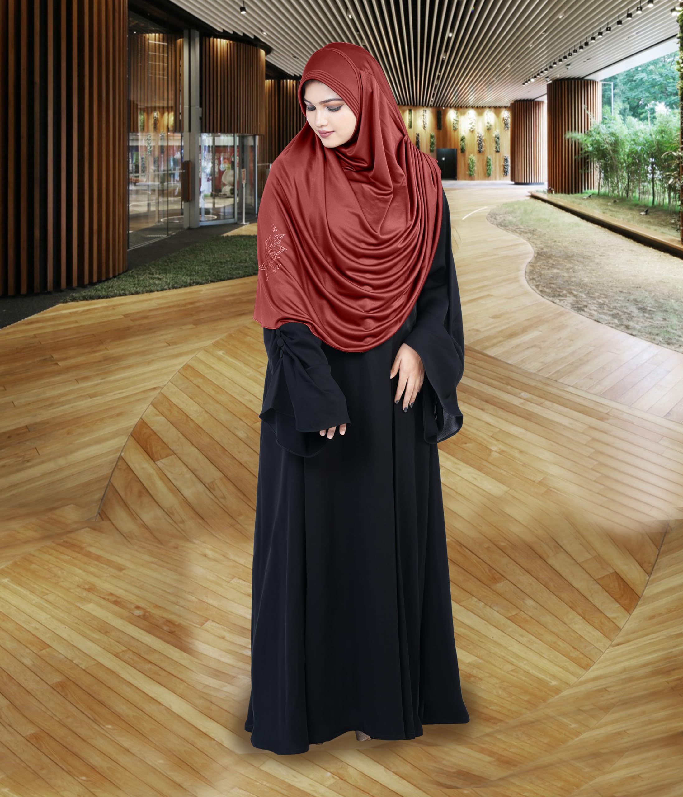 Mehar Hijab's Glamour in Modesty Fazluna Sigle side Frill Hijab XL (XXL, DARK MAROON)