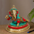ARTVARKO Baby Ganesha Crawling with laddu Brass with Inlay Handwork.