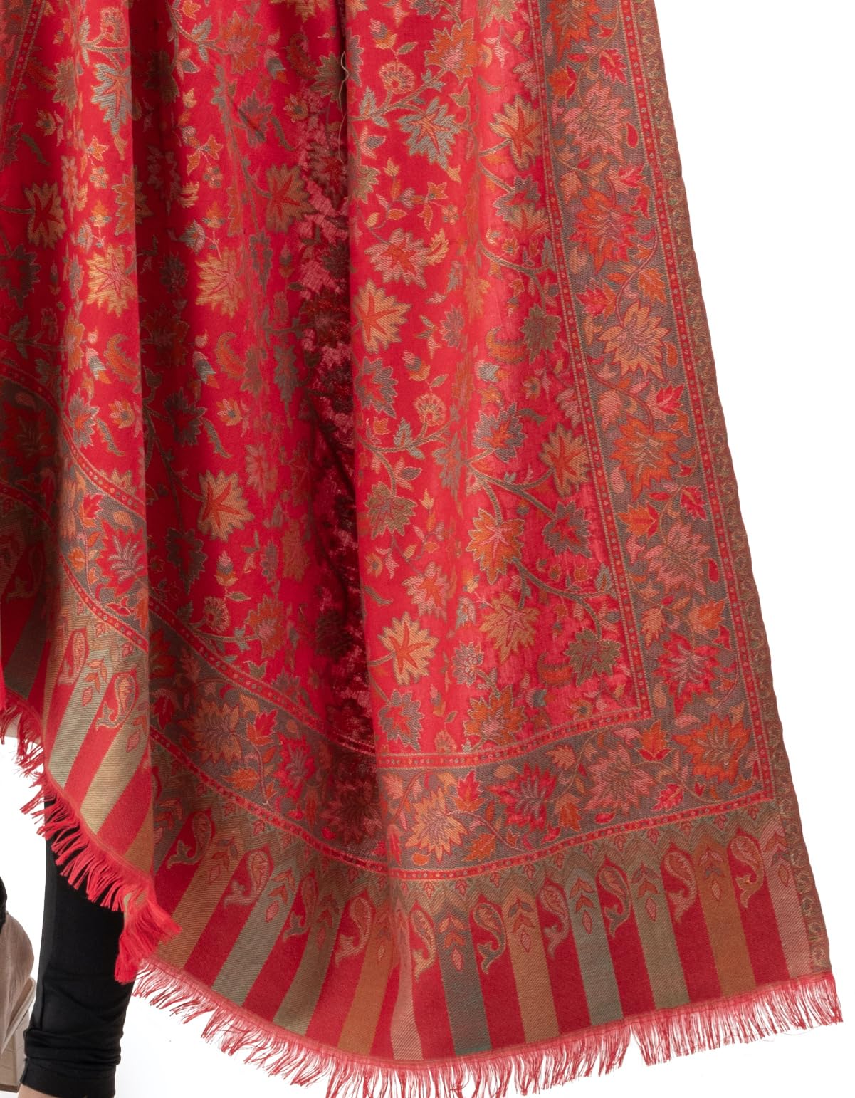 Naureen Women Faux Pashmina Shawl with Floral Artwork, Warm and Soft, 40x80 inch