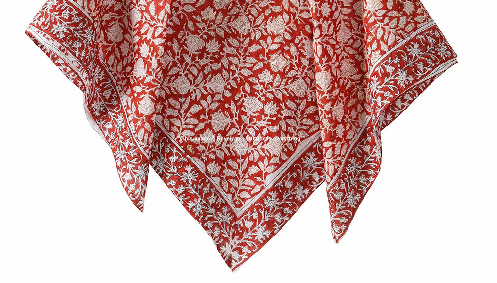 Ravaiyaa - Attitude is everything Sanganer Hand Block Printed Scarves Pure Cotton Scarf Square Hijab Dupatta 40 X 40 Inch (Red White Floral)
