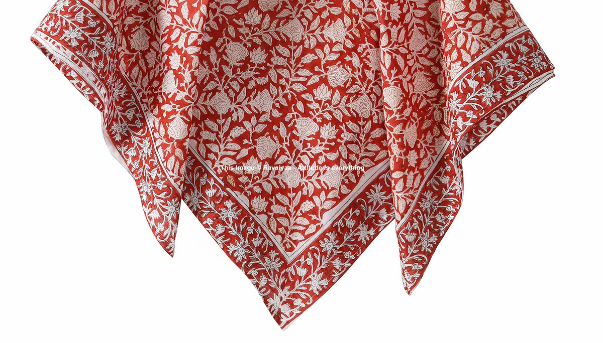 Ravaiyaa - Attitude is everything Sanganer Hand Block Printed Scarves Pure Cotton Scarf Square Hijab Dupatta 40 X 40 Inch (Red White Floral)