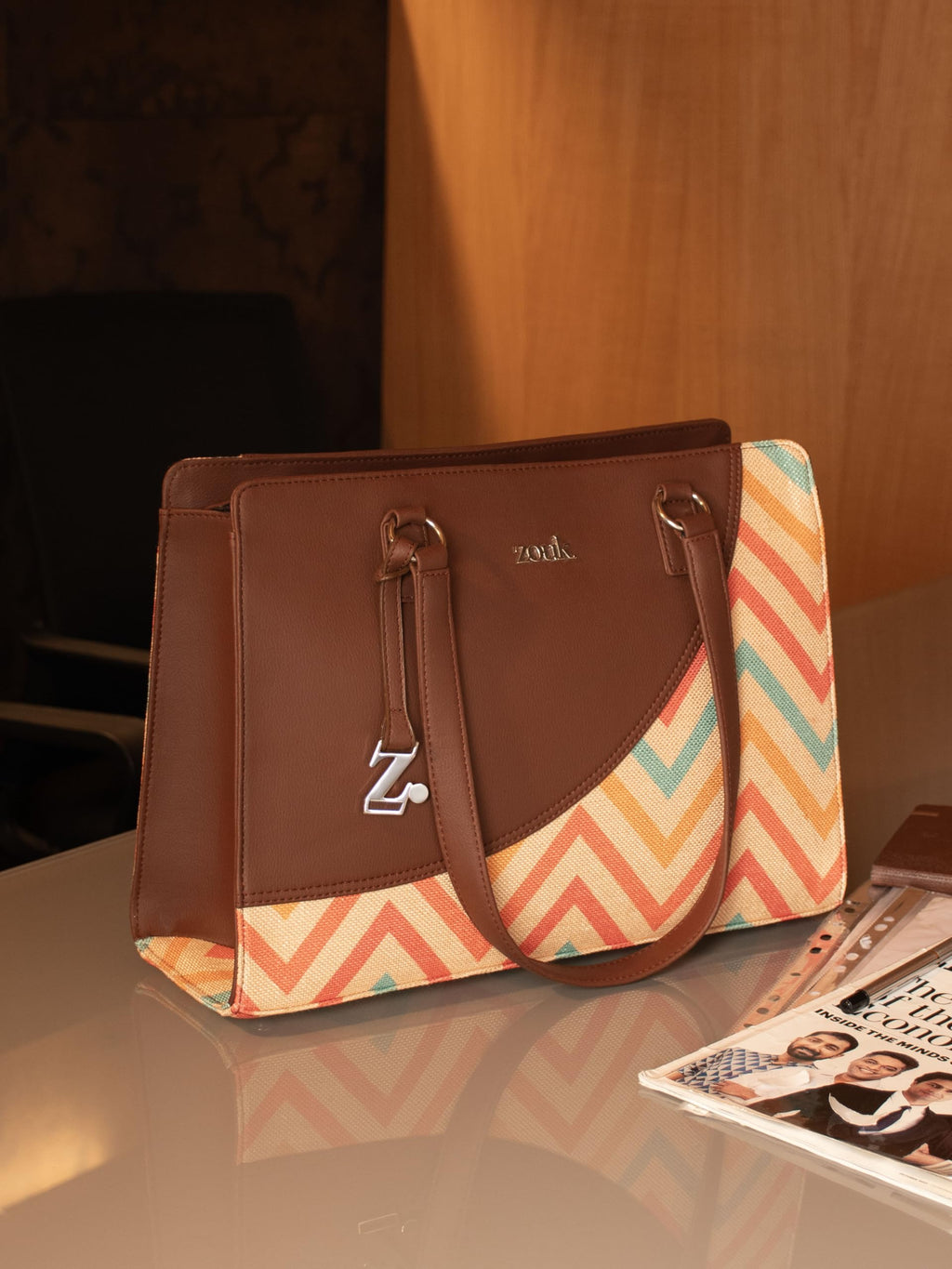 ZOUK Office Essential Bag | Jute | Vegan Leather Handcrafted Tote Bag With Double Handle Shoulder Strap | WavBeach