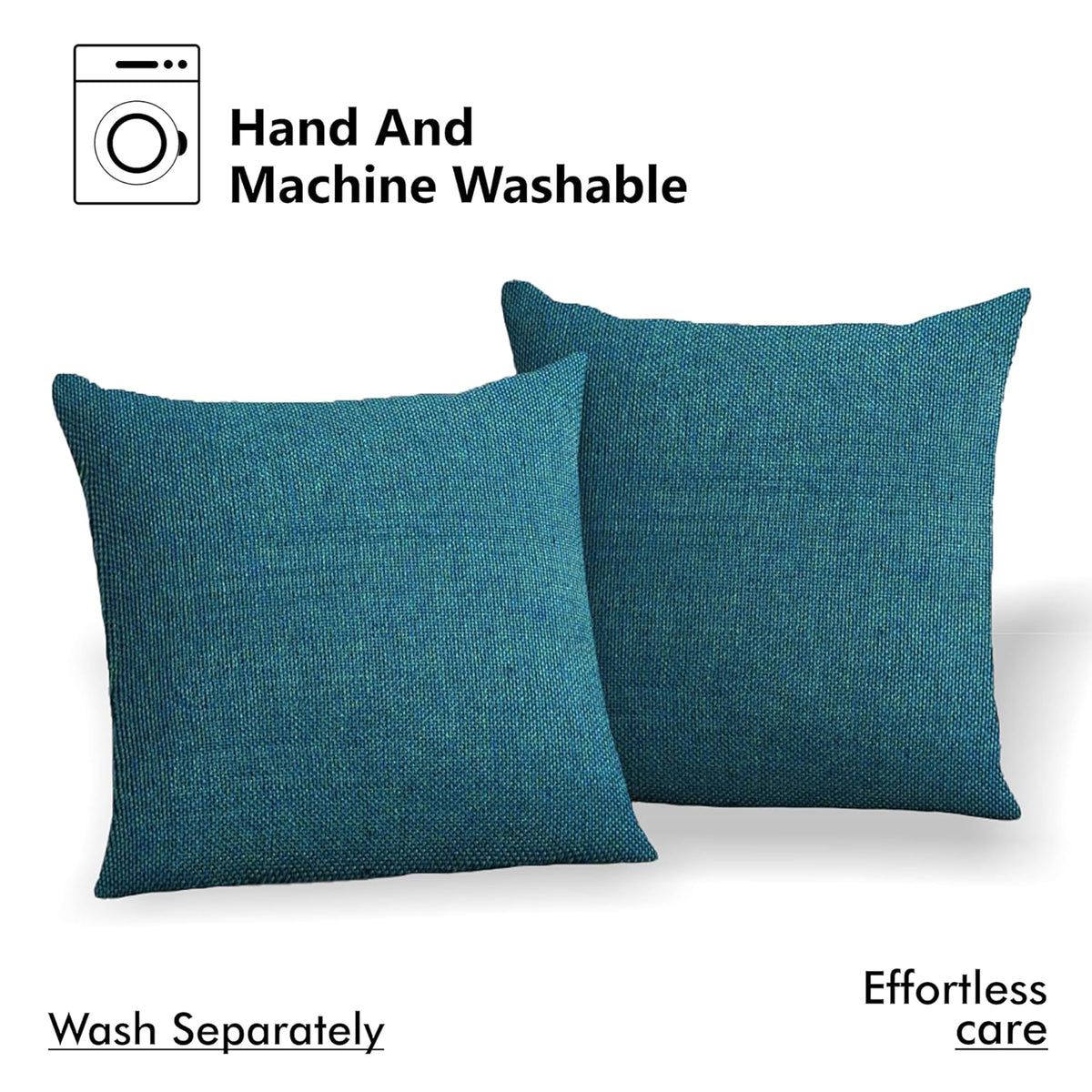 Yellow Weaves Jute Texture 250 TC Cushion Covers, 24 X 24 Inches, Blue, Set Of 2