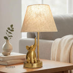 BEHOMA Elephant Table Lamp with Antique Metal Base & Fabric Shade