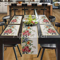 PRAKARTIK BY INDUARTS Rose Flower & Leaves Eco-Friendly Cotton Dining Table Mats with Runner – Reusable, Machine Washable, Everyday Use Red & Yellow Rectangular Placemats, Set of 4+180 cm Runner Kafalo