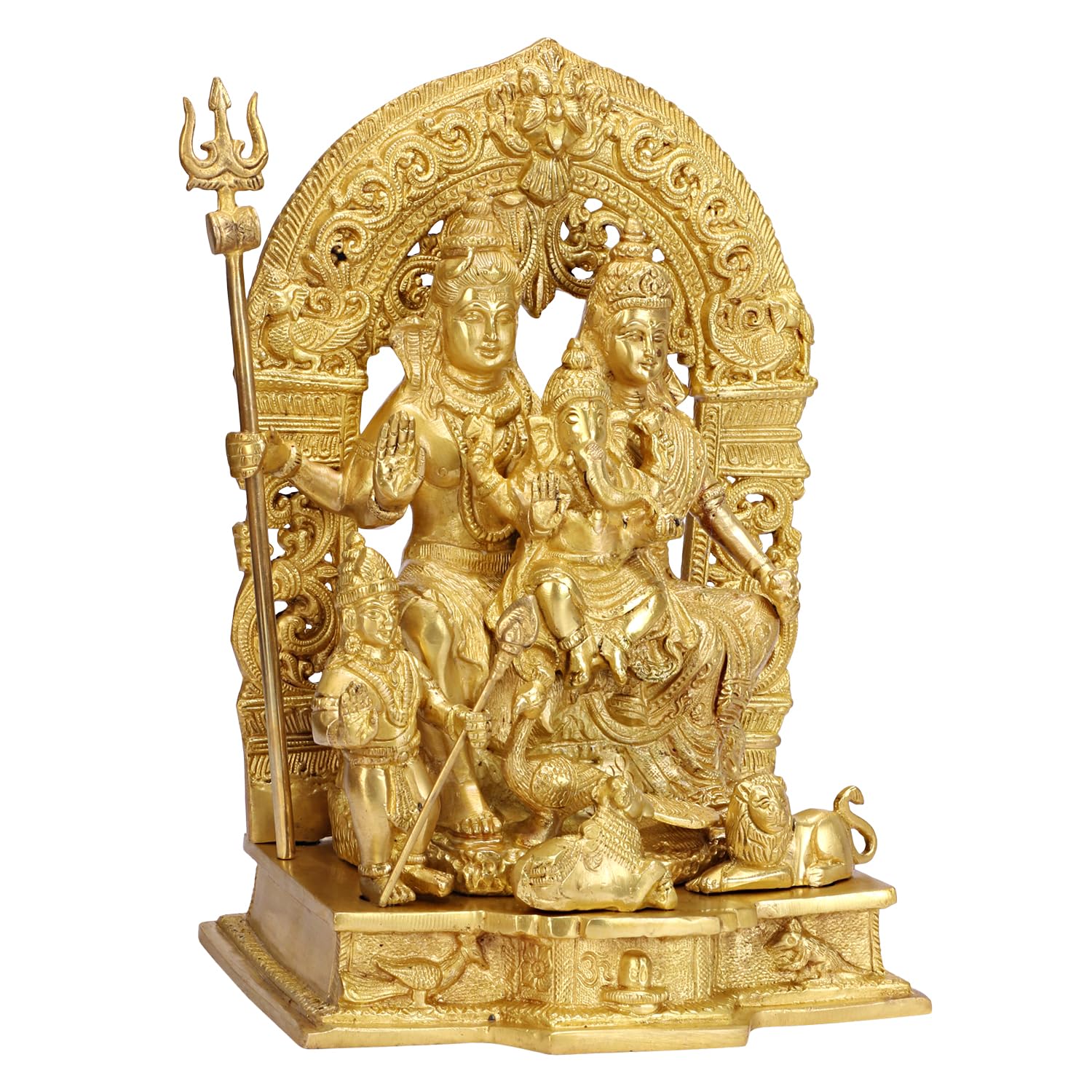 ARTVARKO™ Brass Shiv Parivar Shiva Parvati Kartikeya and Ganesh with Shivling Nandi Idol for Good Luck, Success and Prosperity Gold Color 12 Inch.