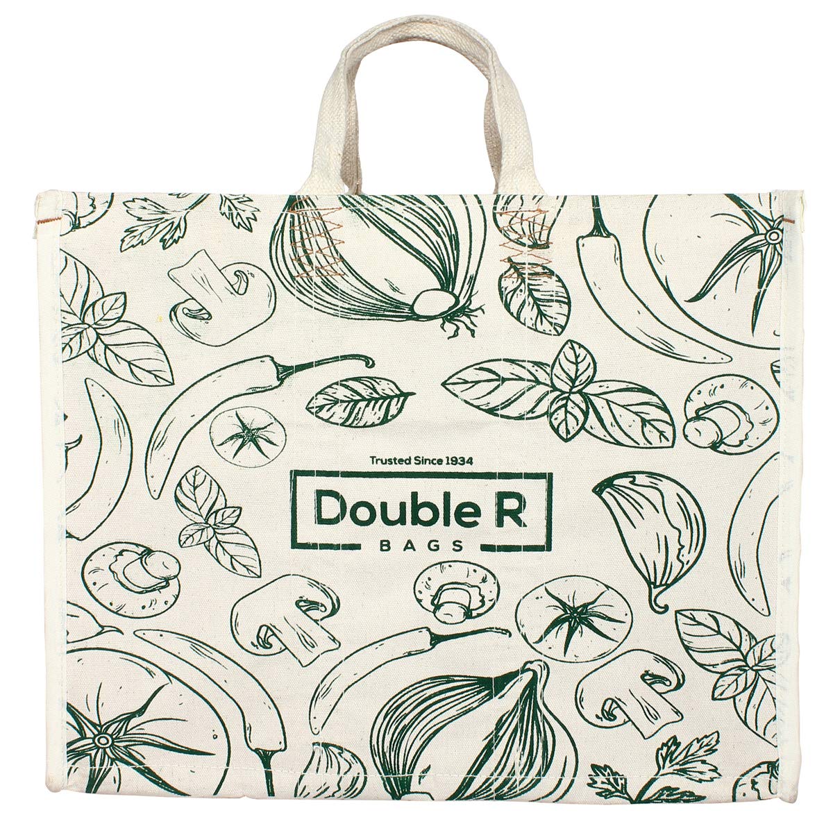 DOUBLE R BAGS Waterproof Cotton Canvas Shopping Bag | Large Reusable Grocery & Kitchen Essentials Tote with short Handles | Eco-Friendly Cloth Carry Bag (45x35x27.7 cm, 1 Compartment, Green) Pack of 1