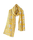 Ravaiyaa - Attitude is everything Hand Block Printed Cotton Long Stole Scarves Hijab Neck Wrap Female Scarf 71 X 21 Inch (Yellow Lotus Floral)