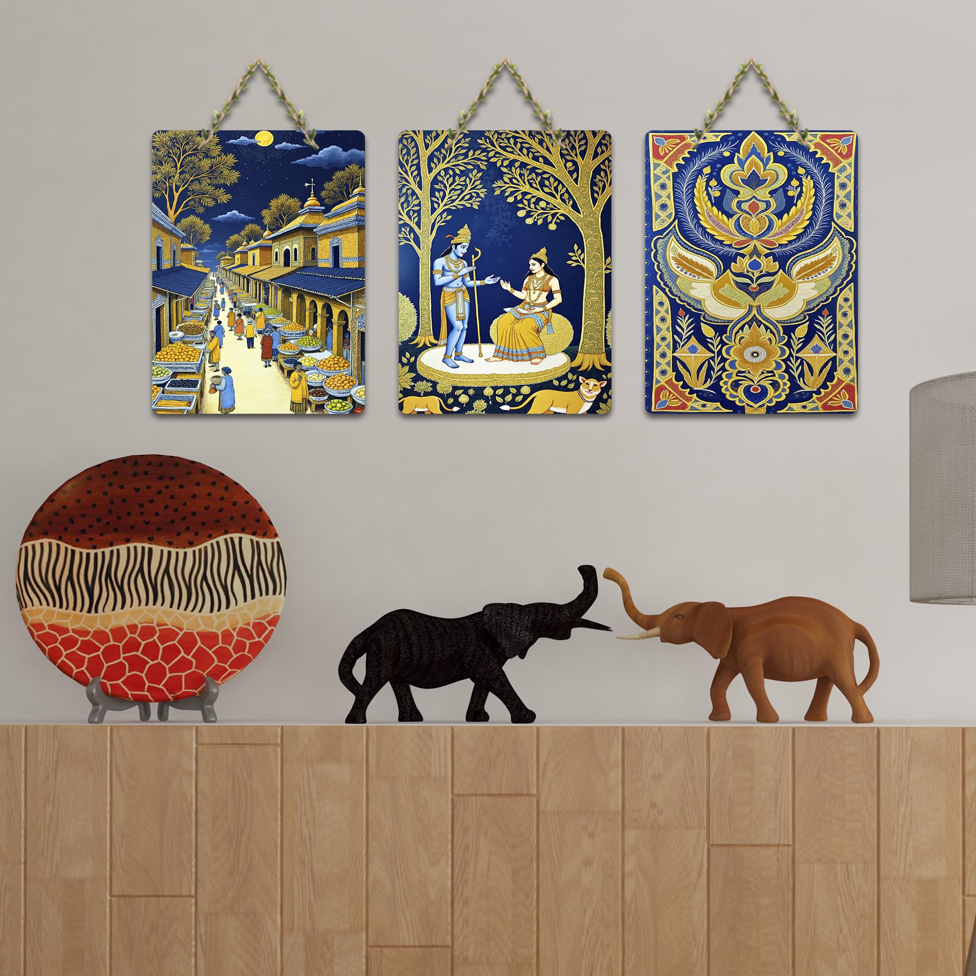 Artvibes Traditional Indian Decoration Wooden Wall Hanger for Home Decor | Wall Sculpture | Signs & Plaques | Handcrafted Art | Artwork | Aesthetic Wooden Decor | Ideal Gifts (WH_96118N), Set of 3
