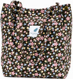 Lyrovo Women Corduroy Shoulder Tote Bag for Work Beach Travel and Shopping Grocery (Yellow Flower)