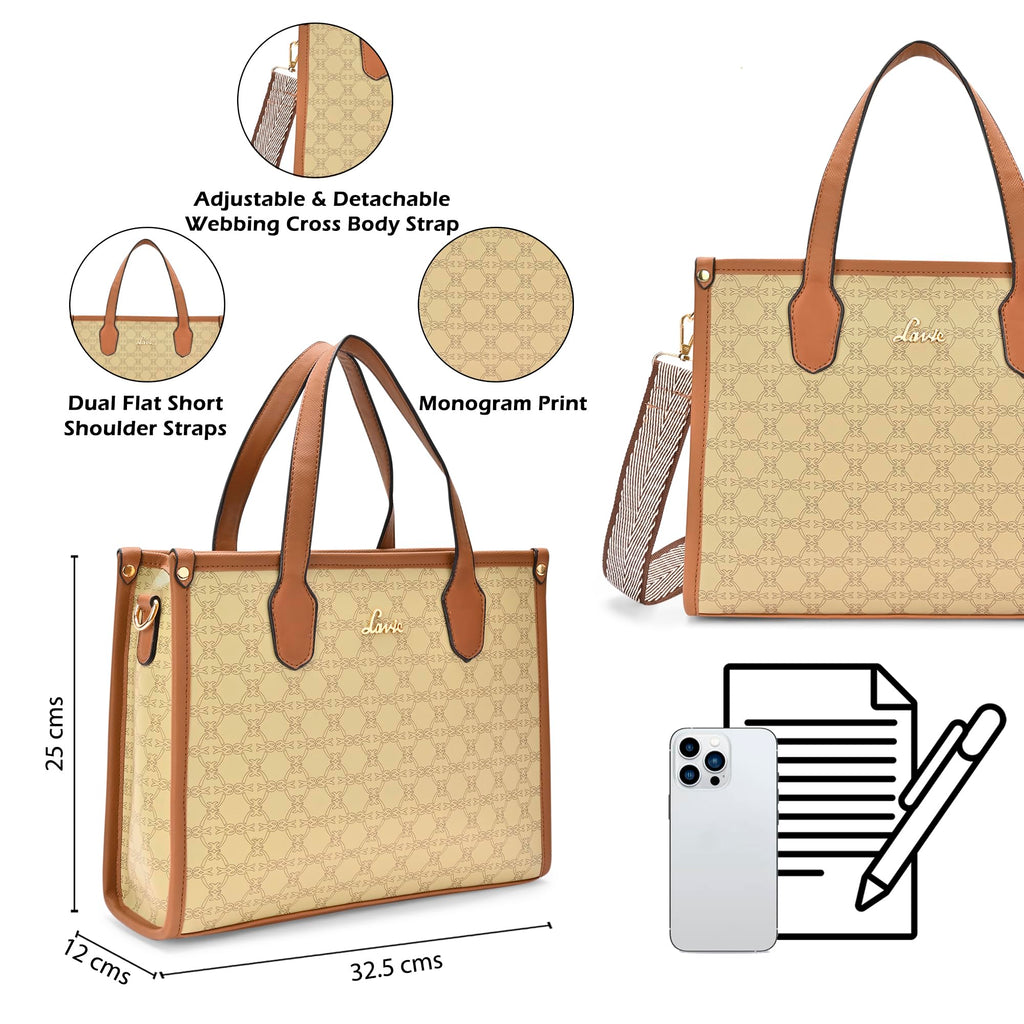 Lavie Women's Mono Kelissa Monogram Print Satchel Bag for Women | Satchel Handbag for Work | Ladies purse | Stylish Shoulder Bag | Gift for Women