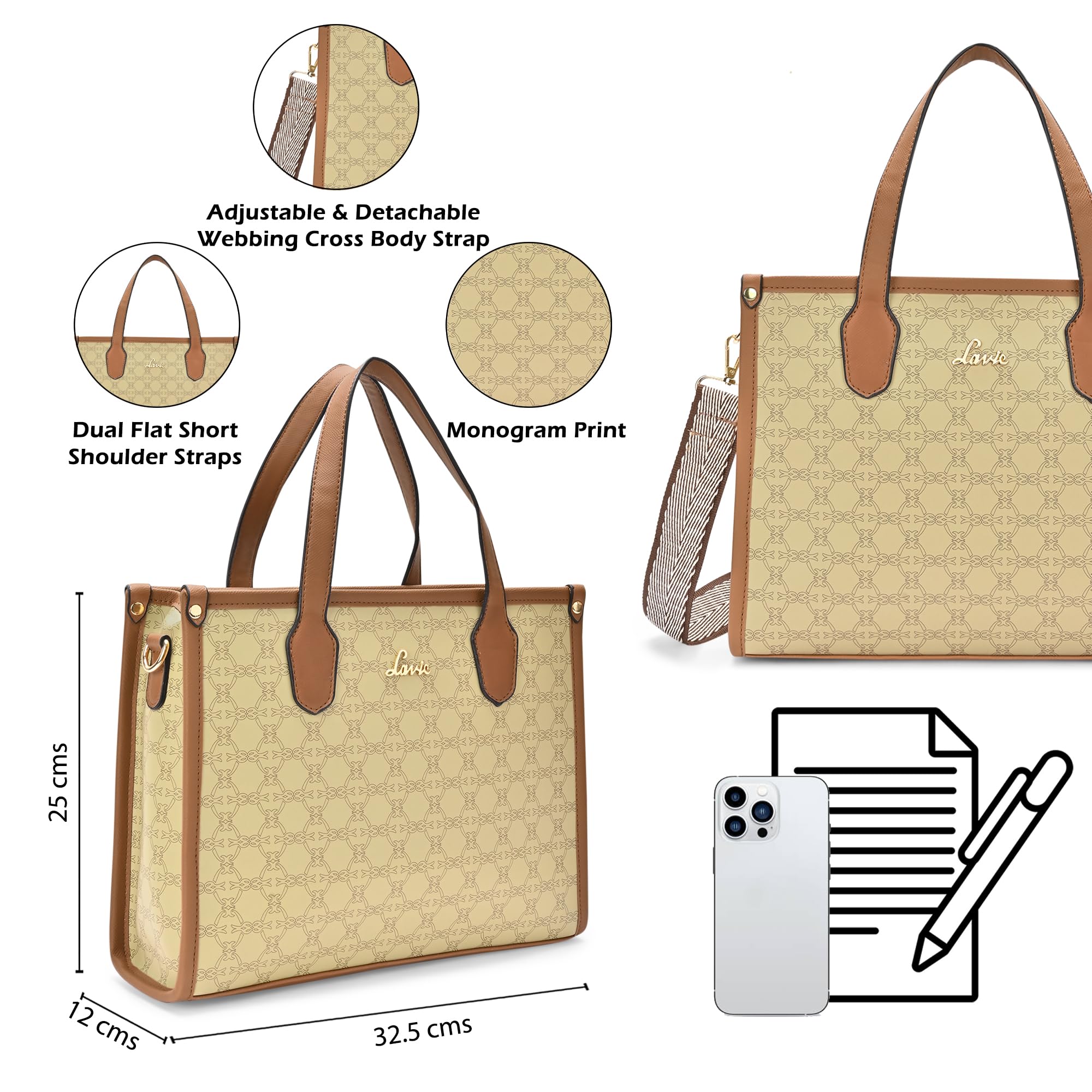 Lavie Women's Mono Kelissa Monogram Print Satchel Bag for Women | Satchel Handbag for Work | Ladies purse | Stylish Shoulder Bag | Gift for Women