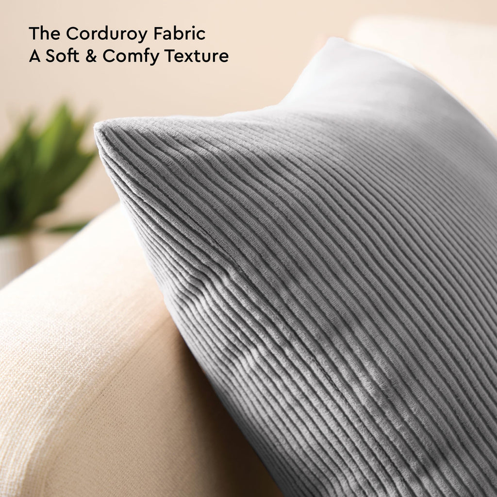 Encasa XO Corduroy Cushion Covers, No Inserts, Set of 2, Grey