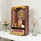 Gift Kya De Divya Om Beautiful Wooden Pooja Stand for Home, Temple, Office, Wall Mounted Puja Mandir with LED Light, Home Temple, Wooden Mandir for Home Decor, Size (H-20, L-12, W-8 Inch)