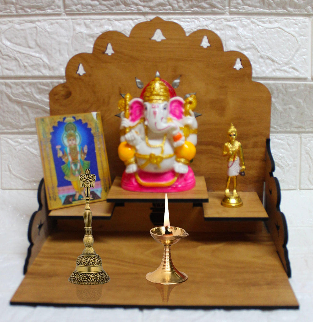 GiftDenaHai Beautiful Wooden Pooja Temple for Home and Office | Wall Shelves/Stand/Sinhasan/Mandir Perfect for Bhakti Ghar (L-10, B-9.5, H-8 Inch) (Wooden Temple T102)