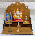 GiftDenaHai Beautiful Wooden Pooja Temple for Home and Office | Wall Shelves/Stand/Sinhasan/Mandir Perfect for Bhakti Ghar (L-10, B-9.5, H-8 Inch) (Wooden Temple T102)