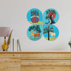 Artvibes Folk Art Decorative Wall Hanging Ornaments | Modern Decoration Items | Living Room | Bedroom | Office | Art Print | Aesthetic Wooden Decor | Handcrafted Art | Ideal Gifts (WH_8428N), Set of 4
