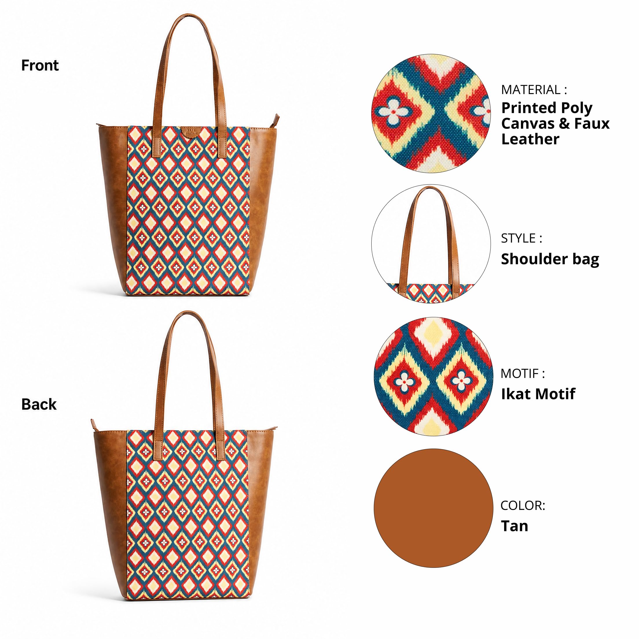 TEAL BY CHUMBAK Women's Office Tote Bag, Stylish Canvas Shoulder Bag for College, Work and Travel, Laptop Compatible with Zipper Closure