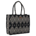 ENSAC Premium Cotton Tote Bag for Women, Stylish Handbag for women with Zip Closure | Fit for Office Bag, College, Travel Use | Handcrafted in India (Cutwork-tote-big) (BURFI-BLACK)