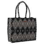 ENSAC Premium Cotton Tote Bag for Women, Stylish Handbag for women with Zip Closure | Fit for Office Bag, College, Travel Use | Handcrafted in India (Cutwork-tote-big) (BURFI-BLACK)