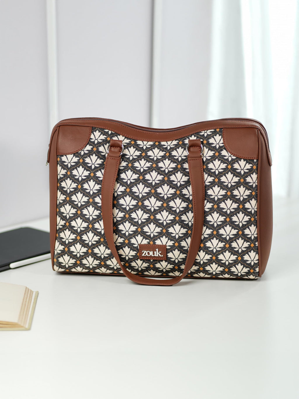 ZOUK Conference Office Bag | Padded Laptop Compartment up to 14 inch | Stylish Tote Bags for Women | Big Size Handbag for Office & Travel Use | Water-Resistant | Bidri Kaiser