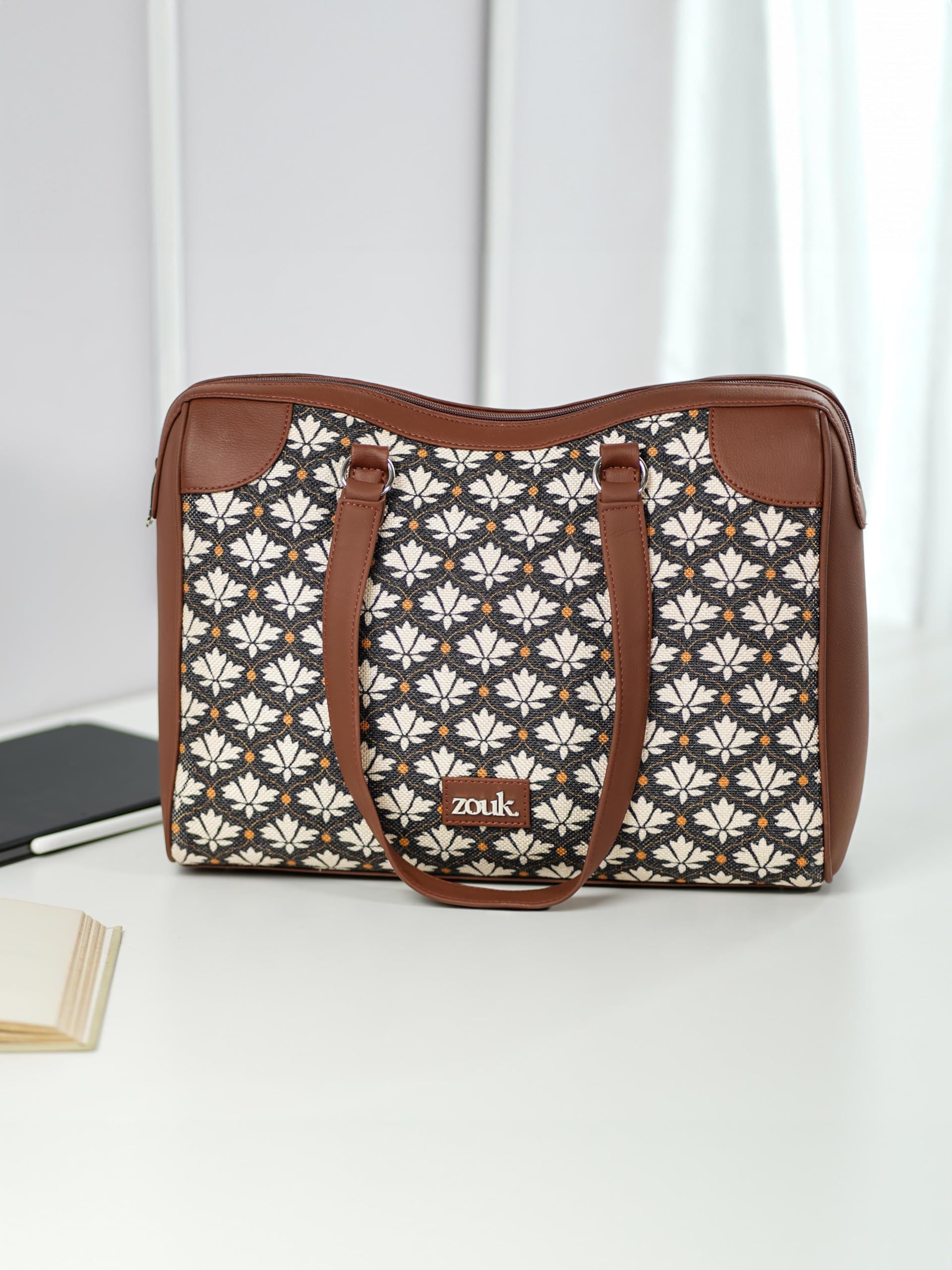 ZOUK Conference Office Bag | Padded Laptop Compartment up to 14 inch | Stylish Tote Bags for Women | Big Size Handbag for Office & Travel Use | Water-Resistant | Bidri Kaiser