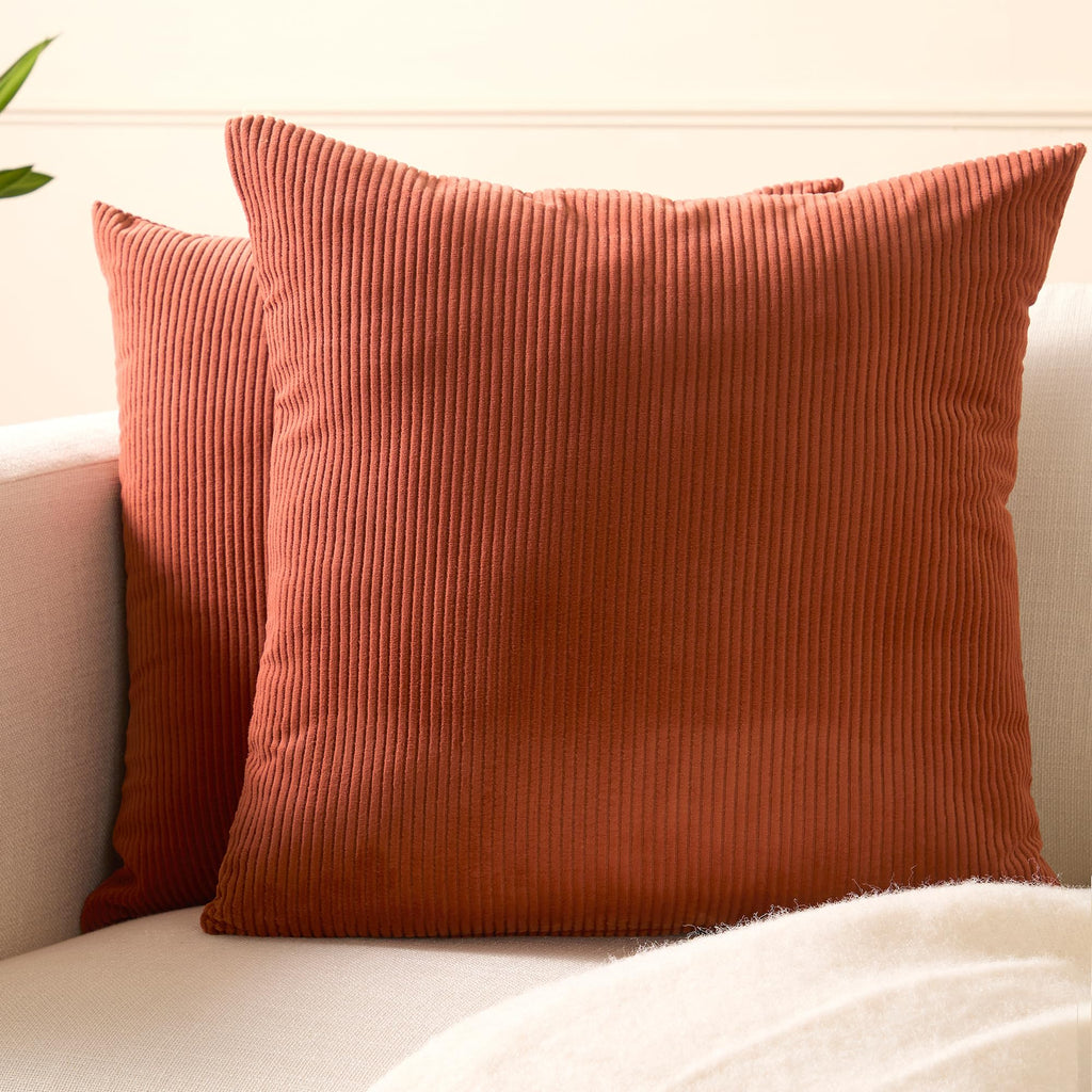 Encasa XO Corduroy Cushion Covers, No Inserts, Set of 2, Brick