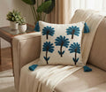 Furnistitchs Handmade Tufted Boho Cushion Covers 12x12 Inches | Embroidered Sofa Pillow Cases | Rustic Bohemian Decorative Throw Cushions for Couch Bedroom Living Room (5, Navy Palms)
