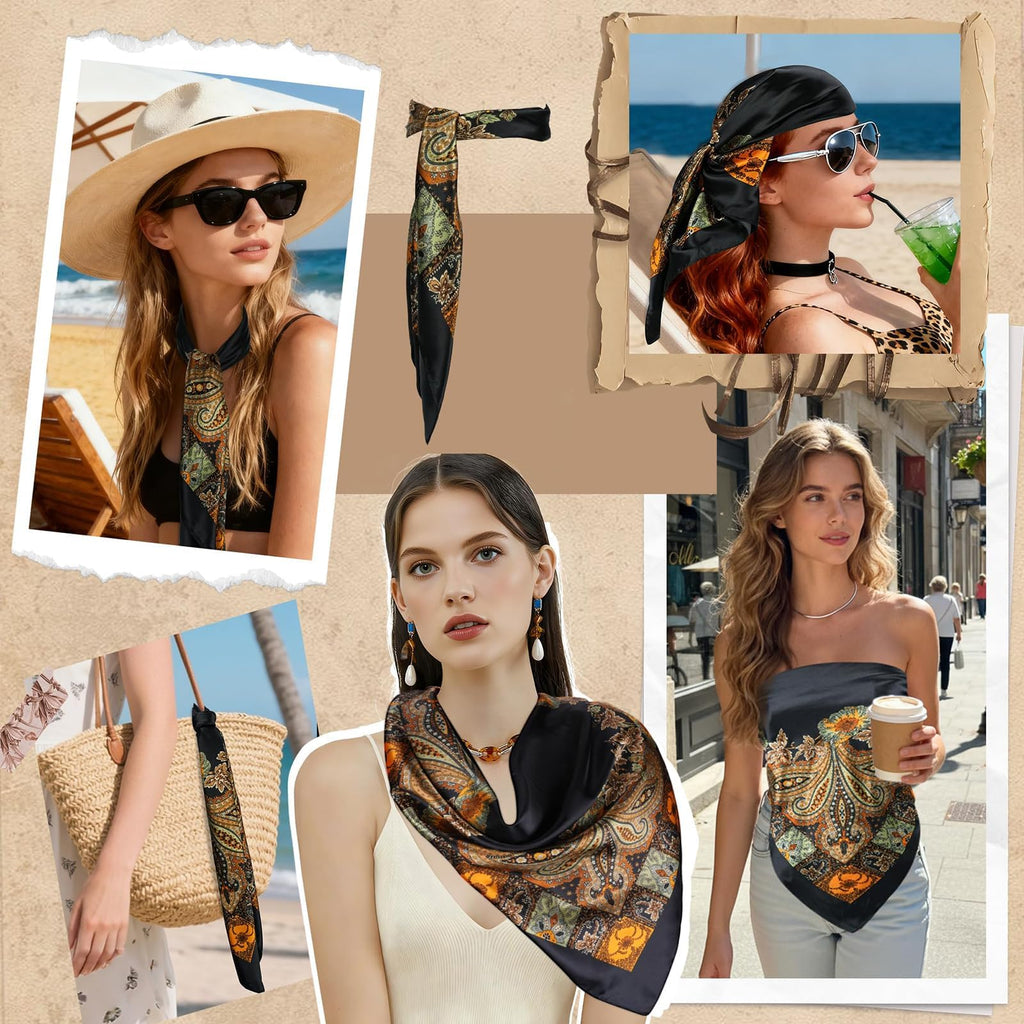 Chrbdonica 90x90cm Bandana For Women, Hair Scarf,Head Scarf For Women, Silk Scarf For Women, Satin Scarf, Bandana Scarf, Stylish Fashion Accessory for Office Wear, Travel Styling, Ethnic Occasions