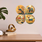 Artvibes Indian Cultural Art Decorative Wall Art MDF Wooden Wall Hanger for Living Room | Room Decoration | Handcrafted Art | Wall Illustrations | Artworks Hangings | Gift Items (WH_8431N), Set of 4