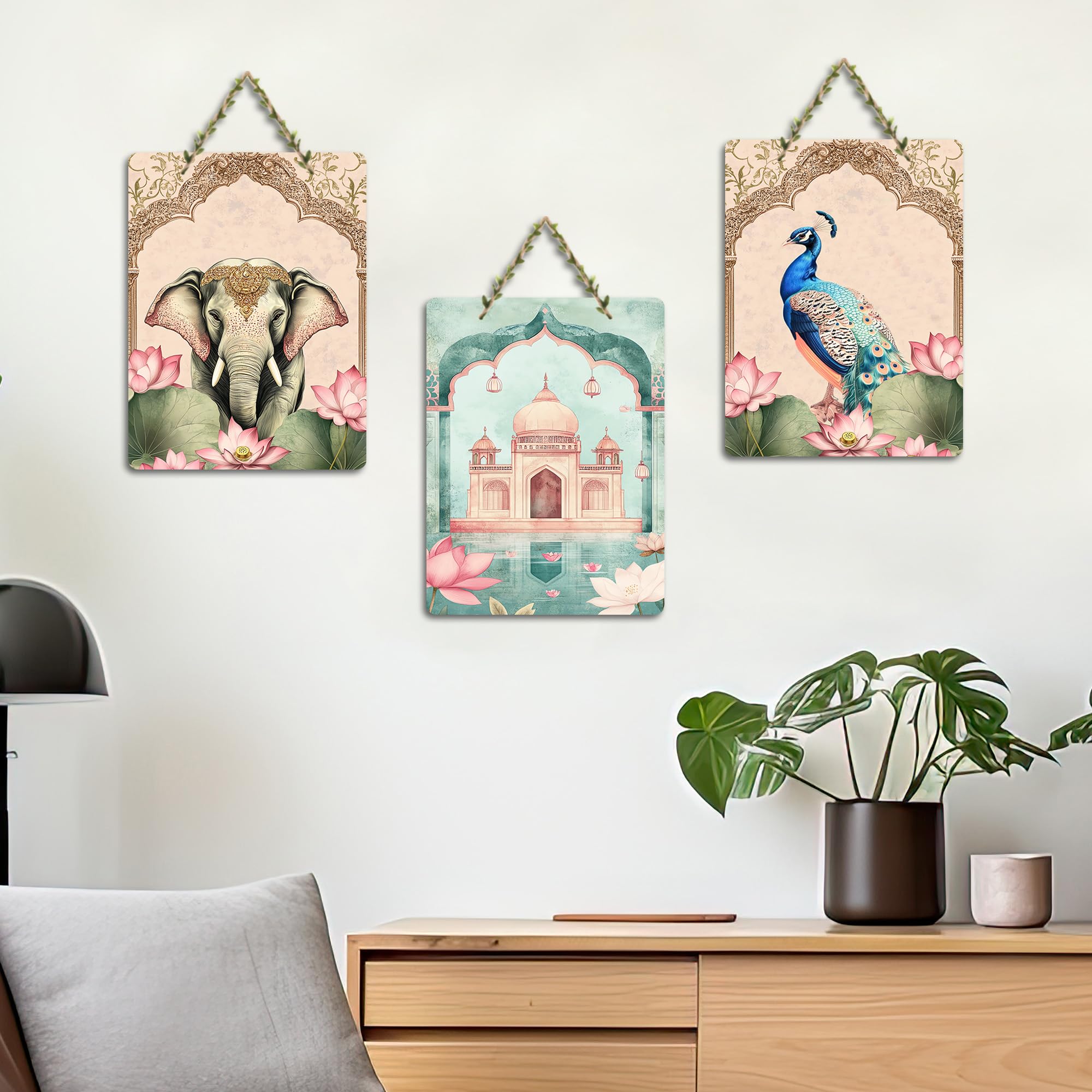 Artvibes Royal Theme Art Decorative Wall Art MDF Wooden Wall Hanger for Living Room | Art For Wall | Door Decoration Items | Graphic Artwork | Aesthetic Wooden Decor | Ideal Gift (WH_96145N), Set of 3