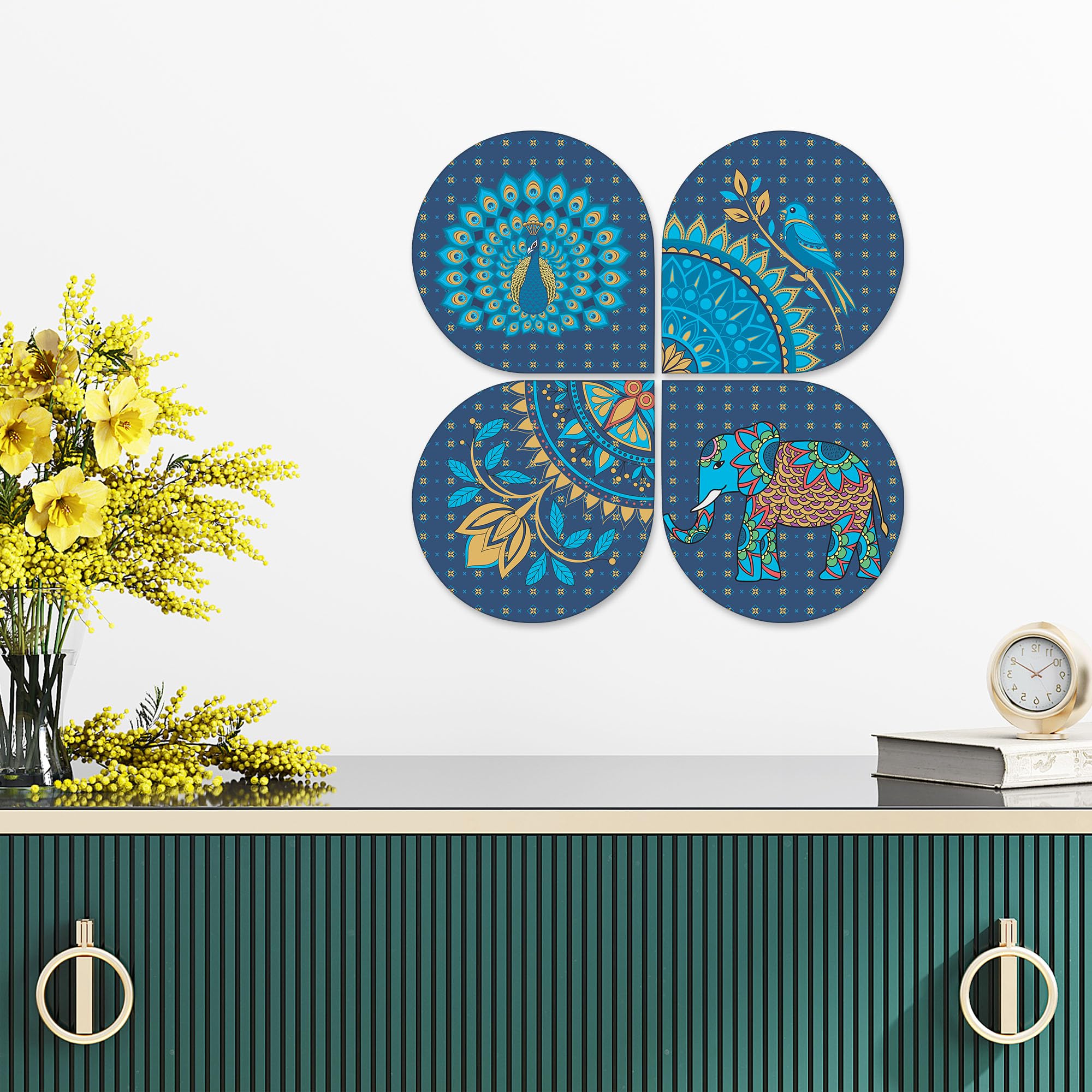 Artvibes Animal with Mandala Pattern Wooden Art Decoration Item for Home | Wood Decorative Items | Modern Decoration | Artwork | Festive Decor | Wall Art Print | Unique Gift Items (WH_8433N), Set of 4