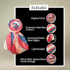 FAHABO Digital Print Mal Mal Cotton Scarf for Women – Soft, Lightweight Hijab, Head & Neck Wrap | Stylish Fashion Scarf (Glory Red, Space Blue, Coral Orange)