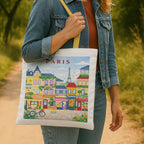 The Purple Tree WanderTote Travel Theme Tote Bag for Women, Aesthetic City Print Canvas Shoulder Bag, Reusable Eco-Friendly bag for Shopping & Everyday Carry Tote (Paris Edition)