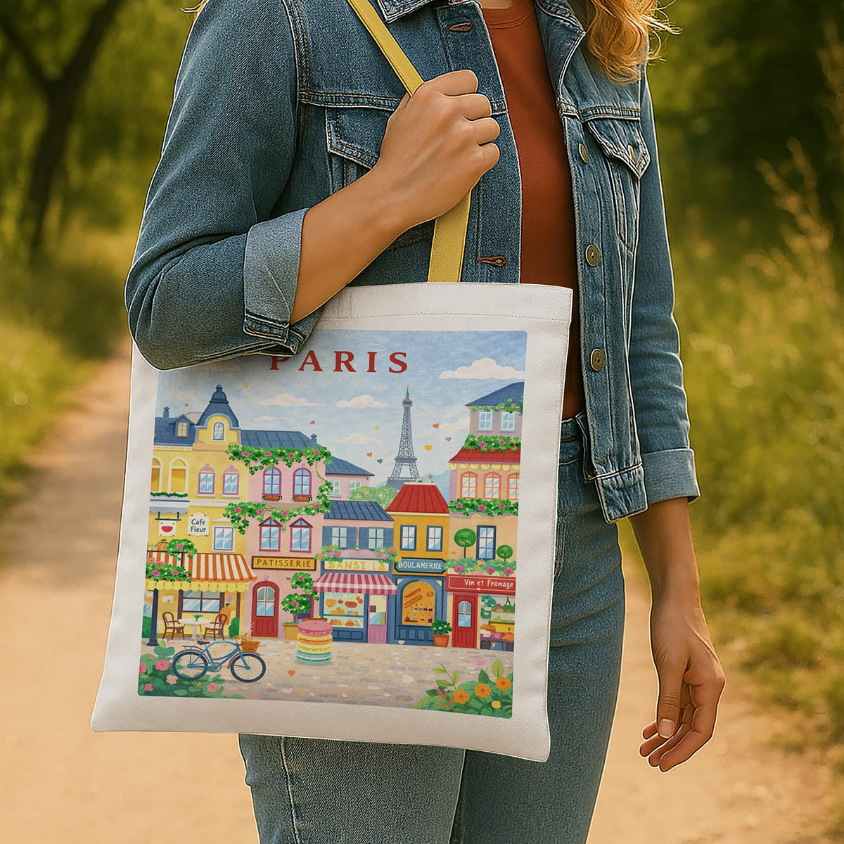 The Purple Tree WanderTote Travel Theme Tote Bag for Women, Aesthetic City Print Canvas Shoulder Bag, Reusable Eco-Friendly bag for Shopping & Everyday Carry Tote (Paris Edition)