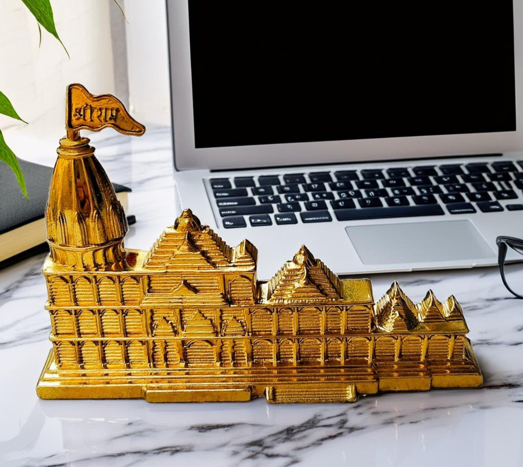 MORADABAD BRASS VILLA Pure Brass Ram Mandir Ayodhya Model Ram Mandir Brass Model Decorative Showpiece for Home & Office Table, Desk, Living Room Gift for Housewarming