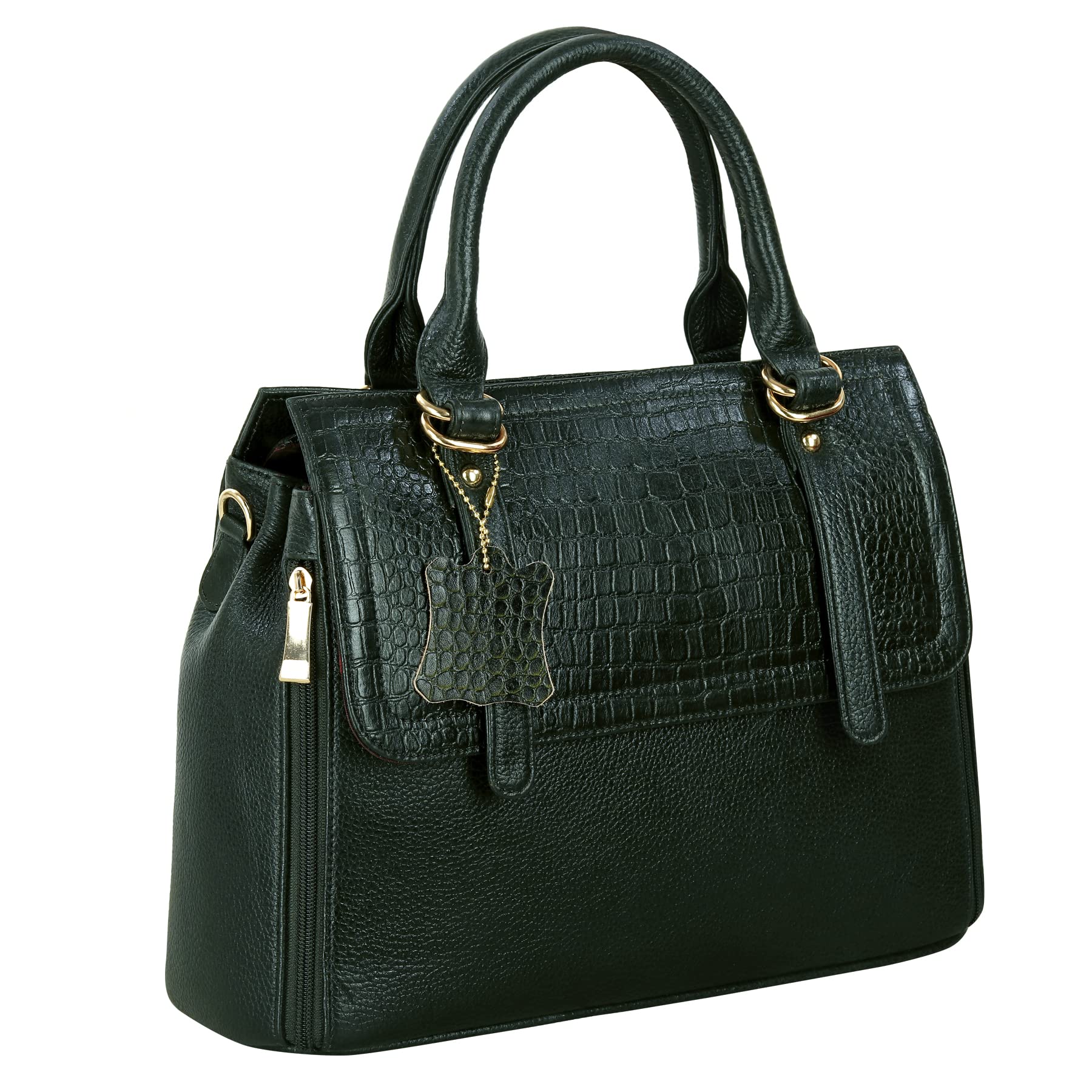 RICHSIGN LEATHER ACCESSORIES Full-Grain Natural Leather Top-Handle satchel Tote Ladies Handbags & Shoulder Sling Bags For Women Office Branded Stylish Latest Size-L-11 X H-10 x W- 5 In (GREEN DARK)