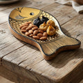 Zimittory Handpainted Fish Shape Wooden Serving Tray, Gold, 12 x 6 Inch