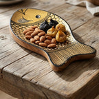 Zimittory Handpainted Fish Shape Wooden Serving Tray, Gold, 12 x 6 Inch