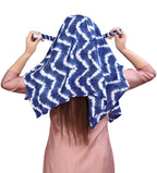 7 season's Female Cotton Short Scarf Cum Mask Universal Size/Usable For Vehicle Driver For Sunlight Uv Protection/White Printed Design (Blue Leheriya, Free)