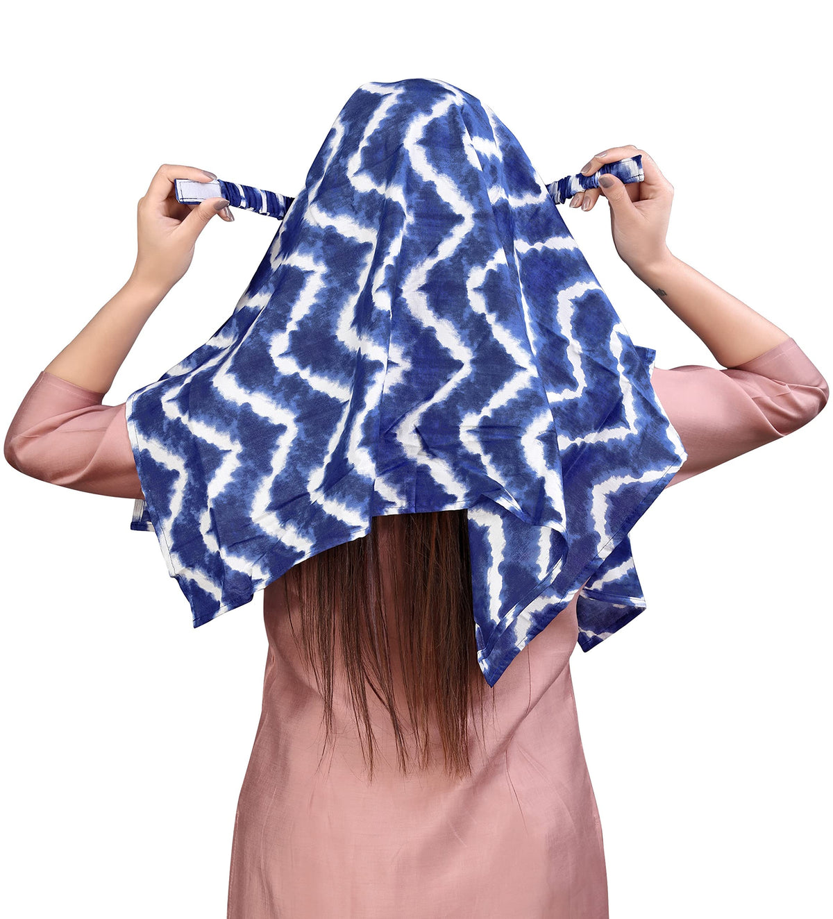 7 season's Female Cotton Short Scarf Cum Mask Universal Size/Usable For Vehicle Driver For Sunlight Uv Protection/White Printed Design (Blue Leheriya, Free)