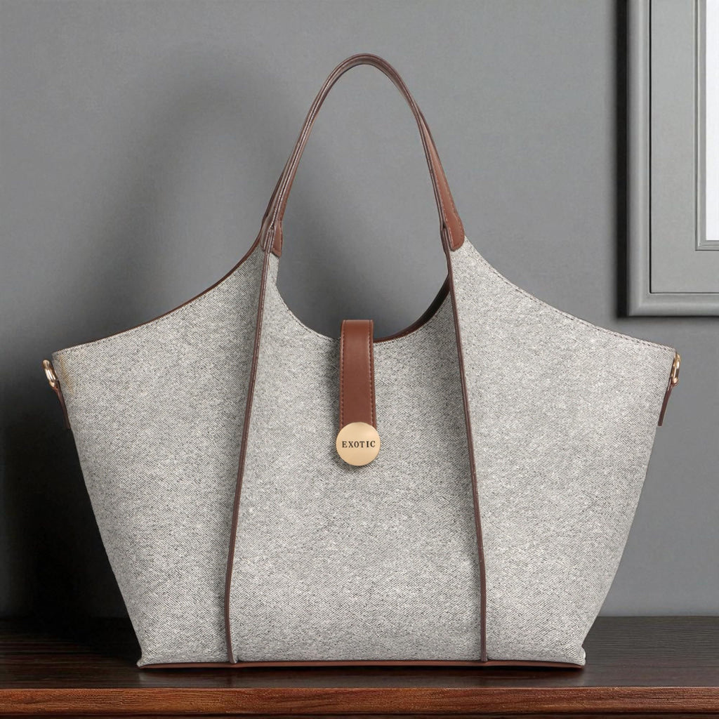 EXOTIC® Metropolitan Elegance Signature Canvas Tote top Handle Handbag | For Office | For Work | Laptop Bag | Gift Bag (Slety Grey)