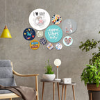 Artvibes Designer Wooden Wall Hanging for Home Decoration | Office | Gift | Wall Decor Hanging Ornaments | Living Room | Bedroom | Wooden Decorative Items (WPS_116N), Pack of 11 Pieces