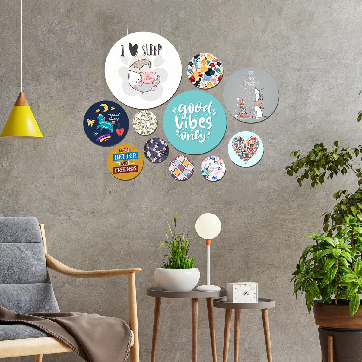 Artvibes Designer Wooden Wall Hanging for Home Decoration | Office | Gift | Wall Decor Hanging Ornaments | Living Room | Bedroom | Wooden Decorative Items (WPS_116N), Pack of 11 Pieces