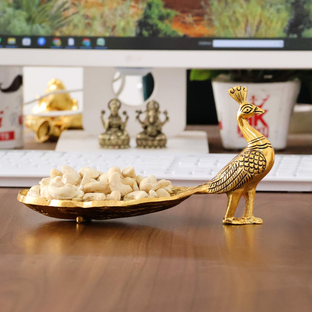 KridayKraft Hand Crafted Metal Duck Wing Shape Tray Perfect for Home Centre Table Serving Dry Fruits (Golden, Pack of 1)