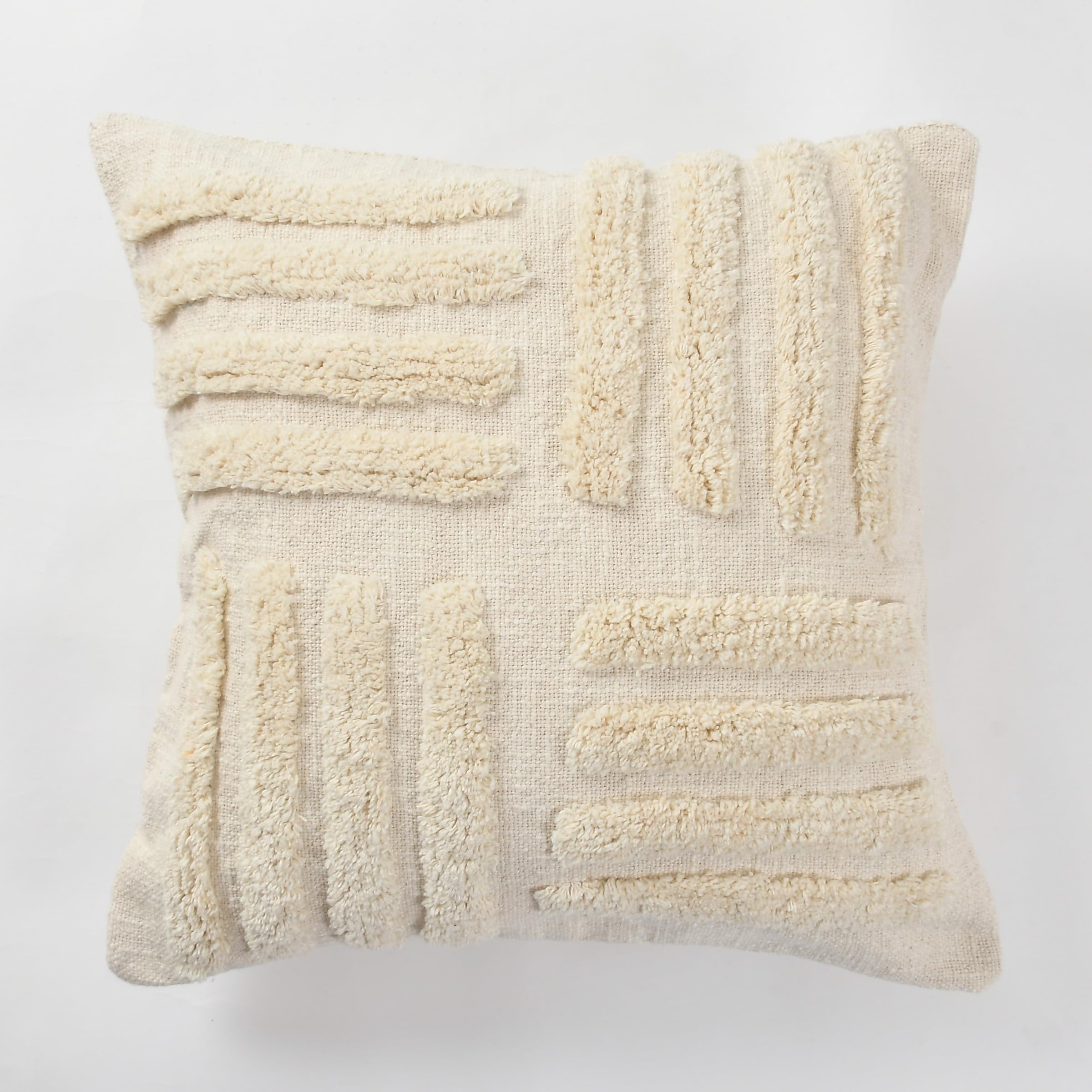 Furnistitchs Premium Decorative Throw Cushion Pillow Cover Boho Home Decor - Living Room Bedroom Couch Sofa Cushion Covers 16 inch x 16 inch (2, Natural White Lines)
