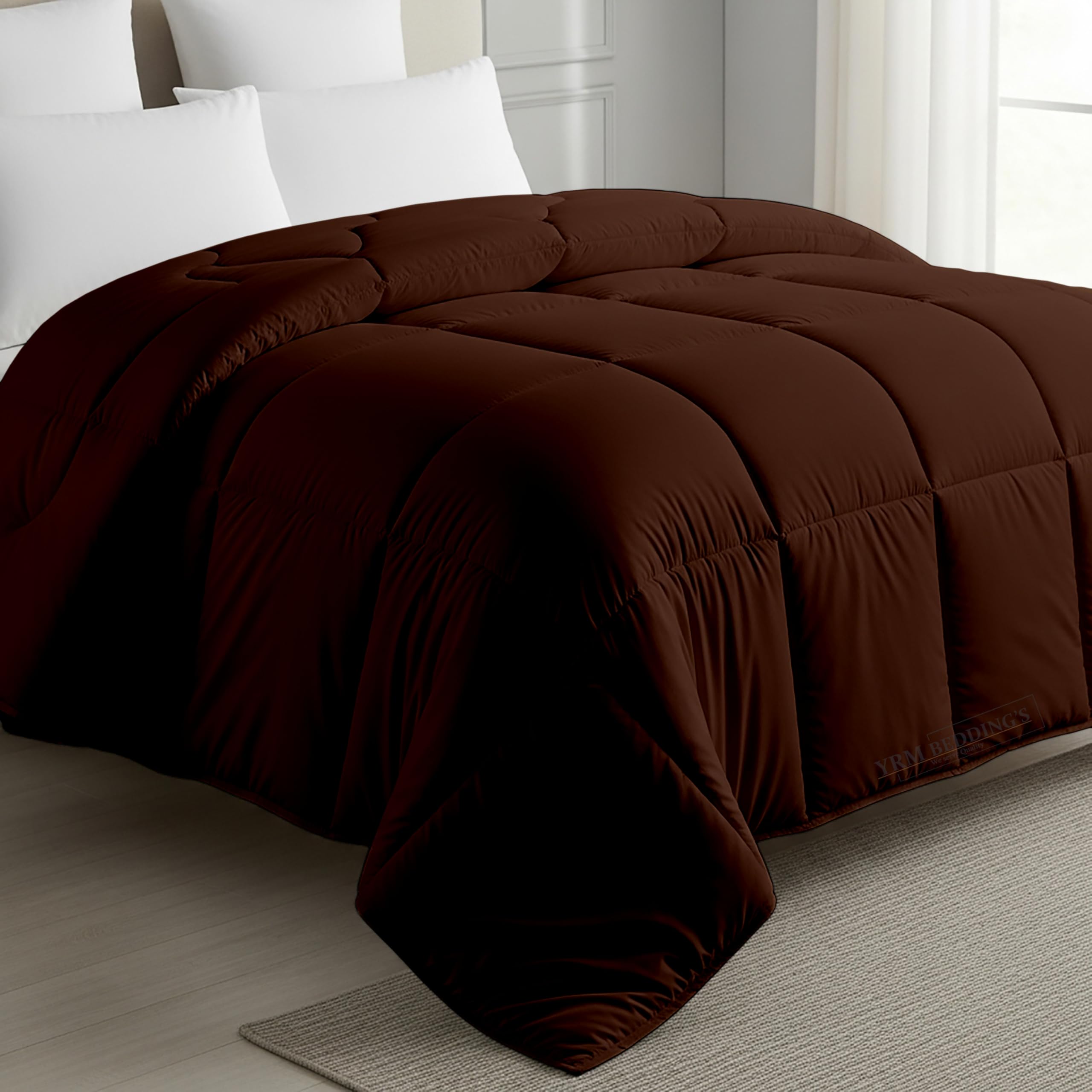 MeckHome Culture MHC- 800 Series Quilted Comforter 300-GSM Microfiber Soft/Fluffy Hypoallergenic Comforter/Quilt/Dohar/Rajai for (90 x 100 Inches) Double Bed Comforter -Chocolate Brown Kafalo
