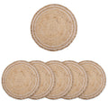 Encasa XO Handwoven Round Jute Dining Table Mats, Heat Resistant White Kafalo
