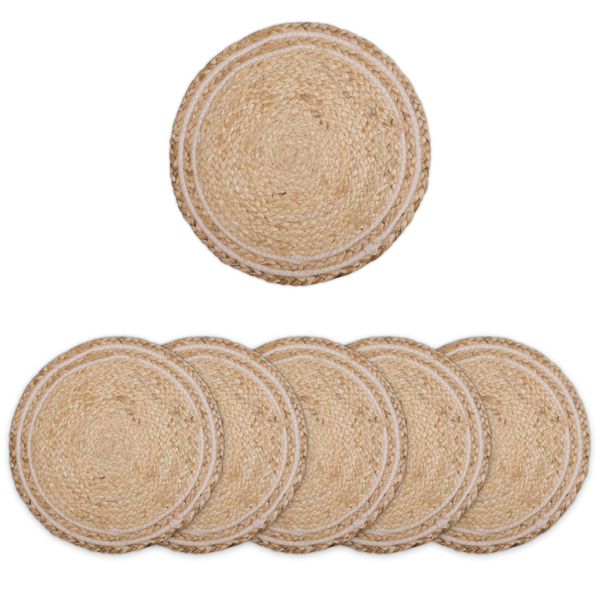Encasa XO Handwoven Round Jute Dining Table Mats, Heat Resistant White Kafalo