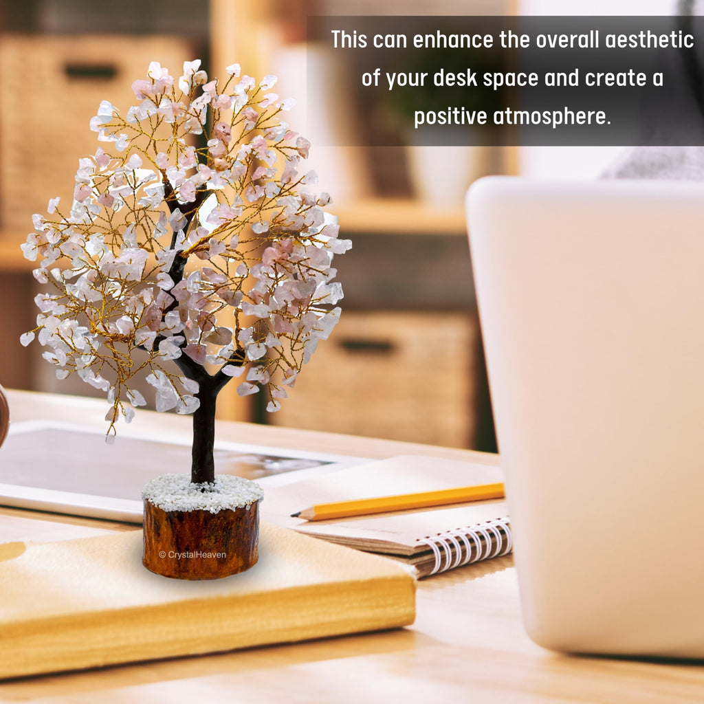 Certified Rose Quartz Crystal Tree for Good Luck - Healing Crystals Money Tree for Wealth, Positive Energy at Home Office - Decorative Spiritual Gifts for Vastu, House Warming
